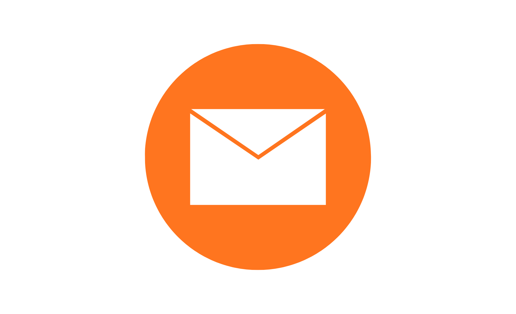 Icône orange représentant une enveloppe sur fond noir, symbole d’email ou de contact.
